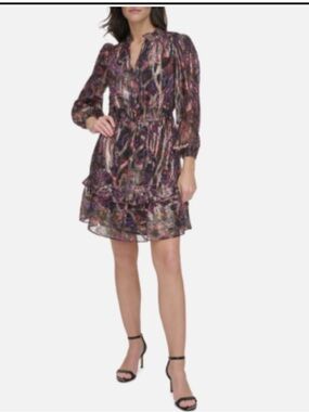 Vince Camuto Multi-Color Paisley Ruffle Mini Dress